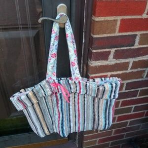 Rag rug homemade beach bag with lining